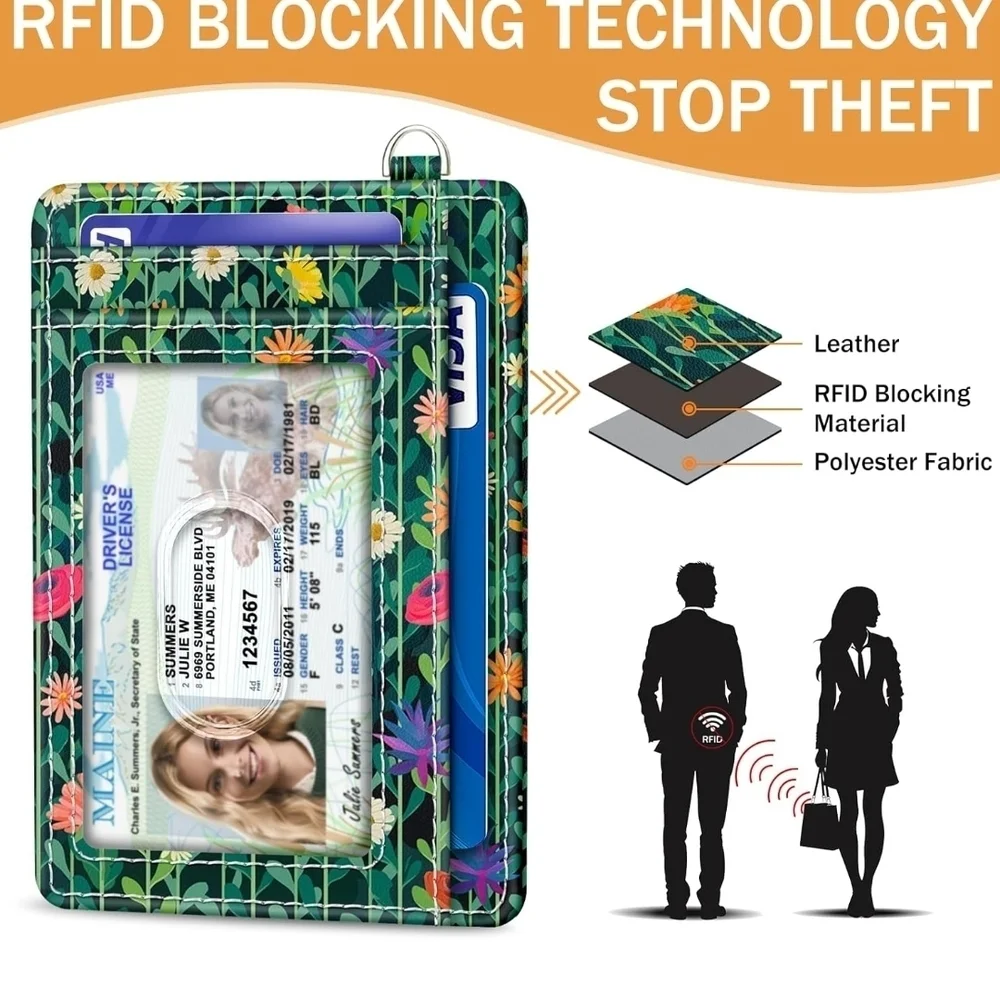 Floral Cat Card Holder with ID Window